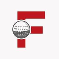 golf logotyp på brev f. första hockey sport akademi tecken, klubb symbol vektor