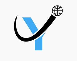 Brief y global Logo Design. Welt Logo Symbol Vektor Vorlage