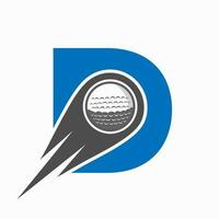 brev d golf logotyp begrepp med rör på sig golf boll ikon. hockey sporter logotyp symbol vektor mall