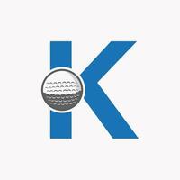 golf logotyp på brev k. första hockey sport akademi tecken, klubb symbol vektor
