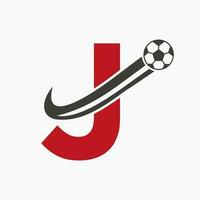 första brev j fotboll logotyp. fotboll logotyp begrepp med rör på sig fotboll ikon vektor