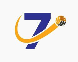 Brief 7 Volleyball Logo Konzept mit ziehen um Volley Ball Symbol. Volleyball Sport Logo Vorlage vektor