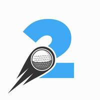 Buchstabe 2 Golf-Logo-Konzept mit beweglichem Golfball-Symbol. Hockey-Sport-Logo-Symbol-Vektorvorlage vektor