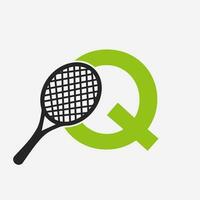 Brief q Padel Tennis Logo. Padel Schläger Logo Design. Strand Tabelle Tennis Verein Symbol vektor