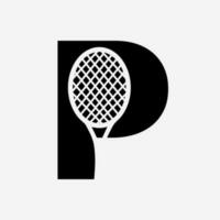 brev p padel tennis logotyp. padel racket logotyp design. strand tabell tennis klubb symbol vektor