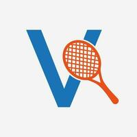 Brief v Padel Tennis Logo. Padel Schläger Logo Design. Strand Tabelle Tennis Verein Symbol vektor