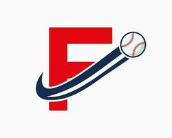 Anfangsbuchstabe f Baseball-Logo-Konzept mit beweglicher Baseball-Icon-Vektorvorlage vektor