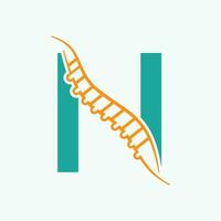 Brief n orthopädisch Gesundheit Knochen Logo Design mit zurück Knochen Symbol. Knochen Gesundheit Logo Zeichen vektor