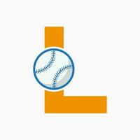 brev l baseboll logotyp begrepp med rör på sig baseboll ikon vektor mall
