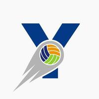 Brief y Volleyball Logo Konzept mit ziehen um Volley Ball Symbol. Volleyball Sport Logo Vorlage vektor