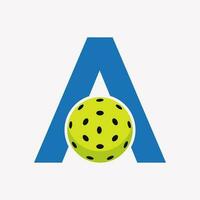 Pickleball Logo auf Brief ein Vektor Vorlage. Essiggurke Ball Logo