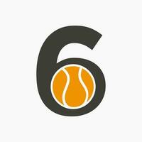 tennis logotyp på brev 6. tennis sport akademi, klubb logotyp tecken vektor