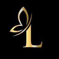 Brief l Schmetterling Logo Konzept zum Luxus, Schönheit, Spa und Mode Symbol vektor