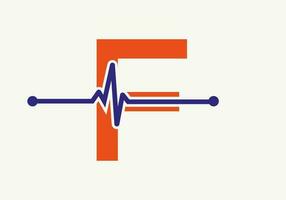 brev f hjärtslag logotyp för medicinsk eller hälsa symbol. medicinsk logotyp mall design vektor