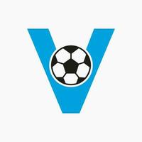 första brev v fotboll logotyp. fotboll logotyp design vektor mall
