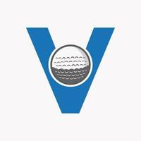 golf logotyp på brev v. första hockey sport akademi tecken, klubb symbol vektor