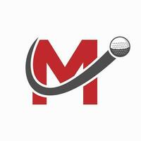 första brev m golf logotyp design. första hockey sport akademi tecken, klubb symbol vektor