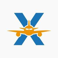 Initiale Brief x Reise Logo Konzept mit fliegend Luft Flugzeug Symbol vektor