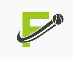 tennis logotyp på brev f. tennis sport akademi, klubb logotyp tecken vektor