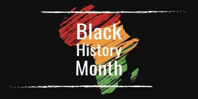 schwarz Geschichte Monat Gruß mit hell gemalt Karte von Afrika im afrikanisch Flagge Farben, 2023 schwarz Geschichte Monat Feier Banner. vektor