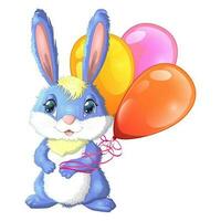 Cartoon-Kaninchen, Hase fliegt in einem Ballon aus Blumen. niedlicher kindlicher charakter, symbol des neuen chinesischen jahres 2023 vektor