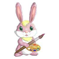 tecknad serie kanin, hare konstnär med borsta, målar, staffli. söt barn karaktär, symbol av 2023 ny kinesisk år vektor