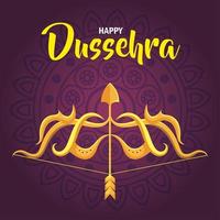 Happy Dussehra Festival und goldener Pfeil und Bogen auf lila Hintergrund arch vektor