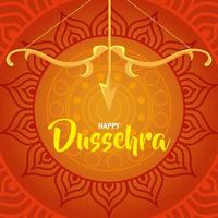 Fröhliches Dussehra-Fest mit goldenem Bogen und Pfeil im orangefarbenen Hintergrund vektor