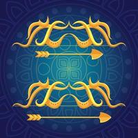 Fröhliches Dussehra-Fest mit goldenen Pfeilen auf blauem Hintergrund vektor