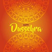 Happy Dussehra Festival mit Mandalas auf orangem Hintergrund on vektor