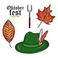 oktoberfest bierfest mit tiroler hut und herbstlaub vektor