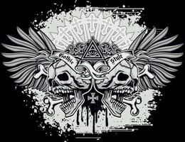 Gothic Schild mit Totenkopf und Flügeln Grunge Vintage Design T-Shirts vektor