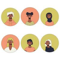 uppsättning av avatars ikoner av människor ansikten. mångfald tecken för social media, användare profil, app design, webbplatser. tecknad serie vektor illustration av män och kvinnor.