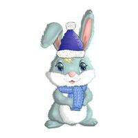 söt tecknad serie kanin i en hatt och päls täcka, scarf. vinter- 2023, jul och ny år vektor