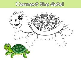 punkt till punkt förbi tal spel för barn. ansluta de prickar och dra en tecknad serie sköldpadda i hav. aktivitet bok för ungar. pussel för förskola och skola utbildning. vektor illustration av ett hav djur.