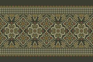 florale kreuzstichstickerei auf grünem hintergrund.geometrisches ethnisches orientalisches muster traditional.aztec art abstrakte vektorillustration.design für textur, stoff, kleidung, verpackung, dekoration, schal. vektor