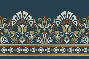 Ikat Blumen- Paisley Stickerei auf Marine Blau hintergrund.ikat ethnisch orientalisch Muster traditionell.aztekisch Stil abstrakt Vektor illustration.design zum Textur, Stoff, Kleidung, Verpackung, Dekoration, Sarong.