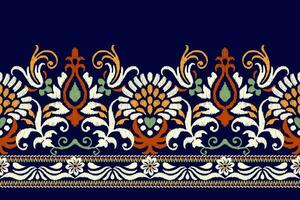 ikat blommig paisley broderi på mörk lila bakgrund.ikat etnisk orientalisk mönster traditionell.aztec stil abstrakt vektor illustration.design för textur, tyg, kläder, inslagning, dekoration, sarong