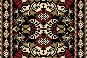 ikat blommig paisley broderi på svart bakgrund.ikat etnisk orientalisk mönster traditionell.aztec stil abstrakt vektor illustration.design för textur, tyg, kläder, inslagning, dekoration, halsduk, matta