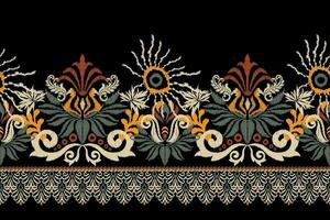 Hipster Ikat Blumen- Paisley Stickerei auf schwarz hintergrund.ikat ethnisch orientalisch Muster traditionell.aztekisch Stil abstrakt Vektor illustration.design zum Textur, Stoff, Kleidung, Verpackung, Dekoration.