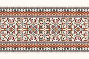 Blumen- Kreuz Stich Stickerei auf Weiß hintergrund.geometrisch ethnisch orientalisch Muster traditionell.aztekisch Stil abstrakt Vektor illustration.design zum textur, stoff, kleidung, verpackung, dekoration, schal.