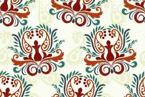 Ikat Blumen- Paisley Stickerei auf Weiß hintergrund.ikat ethnisch orientalisch nahtlos Muster traditionell.aztekisch Stil abstrakt Vektor illustration.design zum Textur, Stoff, Kleidung, Verpackung, Dekoration.