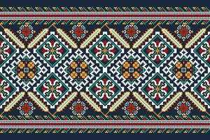 blommig korsa sy broderi på blå bakgrund.geometrisk etnisk orientalisk mönster traditionell.aztec stil abstrakt vektor illustration.design för textur, tyg, kläder, inslagning, dekoration, halsduk.