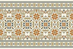 blommig korsa sy broderi på vit bakgrund.geometrisk etnisk orientalisk mönster traditionell.aztec stil abstrakt vektor illustration.design för textur, tyg, kläder, inslagning, dekoration, sarong.