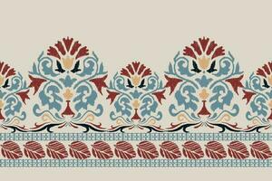 ikat blommig paisley broderi på grå bakgrund.ikat etnisk orientalisk mönster traditionell.aztec stil abstrakt vektor illustration.design för textur, tyg, kläder, inslagning, dekoration, sarong, halsduk.