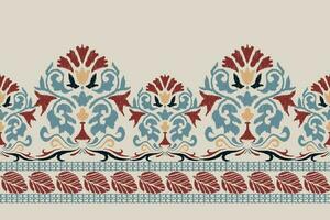 Ikat Blumen- Paisley Stickerei auf grau hintergrund.ikat ethnisch orientalisch Muster traditionell.aztekisch Stil abstrakt Vektor illustration.design zum Textur, Stoff, Kleidung, Verpackung, Dekoration, Sarong, Schal.