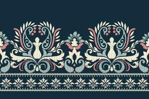 Ikat Blumen- Paisley Stickerei auf Marine Blau hintergrund.ikat ethnisch orientalisch Muster traditionell.aztekisch Stil abstrakt Vektor illustration.design zum Textur, Stoff, Kleidung, Verpackung, Dekoration, Sarong.