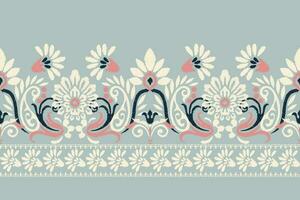 Ikat Blumen- Paisley Stickerei auf Blau hintergrund.ikat ethnisch orientalisch Muster traditionell.aztekisch Stil abstrakt Vektor illustration.design zum Textur, Stoff, Kleidung, Verpackung, Dekoration, Sarong, Schal.