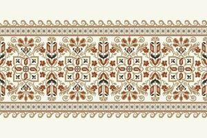 Blumen- Kreuz Stich Stickerei auf Weiß hintergrund.geometrisch ethnisch orientalisch Muster traditionell.aztekisch Stil abstrakt Vektor illustration.design zum textur, stoff, kleidung, verpackung, dekoration, schal.