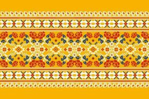 Blumen- Kreuz Stich Stickerei auf Orange hintergrund.geometrisch ethnisch orientalisch Muster traditionell.aztekisch Stil abstrakt Vektor illustration.design zum textur, stoff, kleidung, verpackung, dekoration, teppich